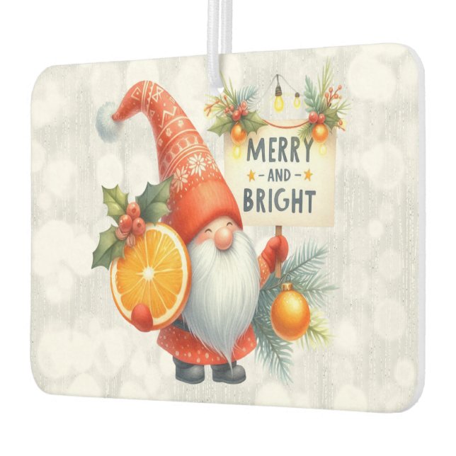 Merry and Bright Orange Gnome Glittery Air Freshener (Left)