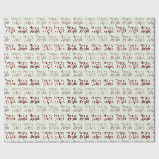 "Merry and Bright" Pale Green Christmas Wrapping Paper (Flat)