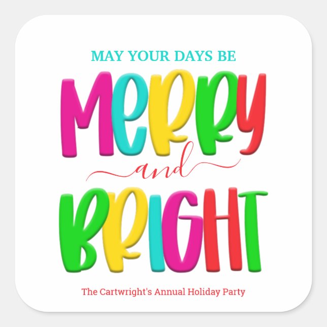 Merry and Bright Party Christmas Sticker (Front)