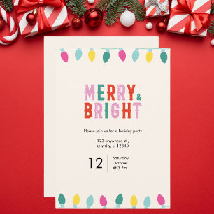 Merry and Bright Pastel Christmas Holiday Party Invitation