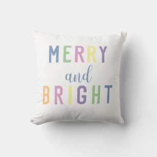 Merry and Bright Pastel Colourful Christmas  Throw Pillow