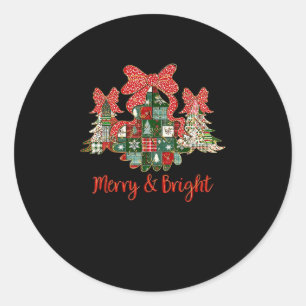 Merry And Bright Patchwork Christmas Trees Vintage Classic Round Sticker
