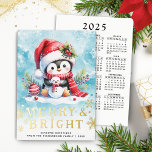 Merry and Bright Penguin Blue Red Gold Christmas Foil Holiday Card<br><div class="desc">Create a stylish personalized Christmas card with a festive design that features a cute penguin in a red Santa hat sitting with a tiny snowman. This design has some real gold foil elements on the front side. A Merry & Bright saying and template text for greetings, family name and a...</div>