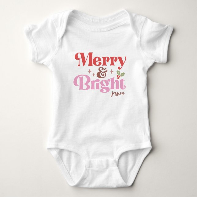 Merry and Bright Personalized Baby Bodysuit (Front)