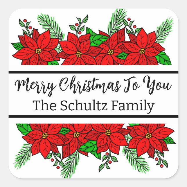 Merry and Bright Personalized Christmas Square Sticker (Front)