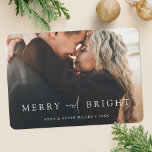 Merry and Bright Personalized Photo Christmas Holiday Card<br><div class="desc">This simply chic custom photo Christmas card template features an elegant, minimalist, modern design. The default shape is rounded corners, but standard sharp corners also work wonderfully with this design, so try both looks and see which one grabs you! The front features your favourite photo, names and a 'MERRY and...</div>