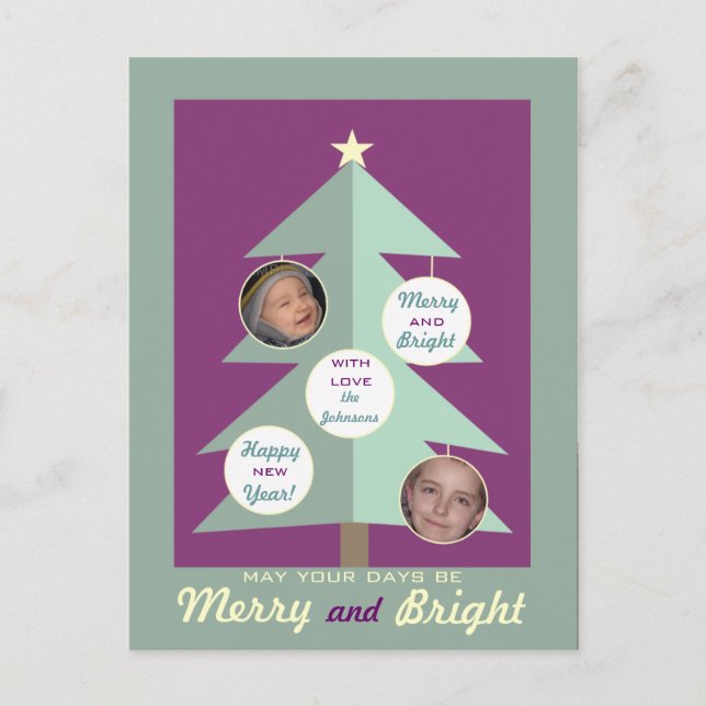 Merry and Bright Personalized Photo Postcards (Front)
