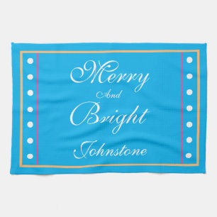 Merry And Bright Personalized Vintage Christmas Kitchen Towel