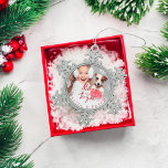 Merry and Bright | Pet Holiday Snowflake Snowflake Pewter Christmas Ornament<br><div class="desc">Celebrate the magical and festive holiday season with our holiday photo ornamnet. Our festive holiday design features a full photo layout "Merry & Bright" displayed in a stylish, modern brush script. Water colour snowflakes are scattered around. Personalize with name and photo. You can customize the text size, text colour, font...</div>