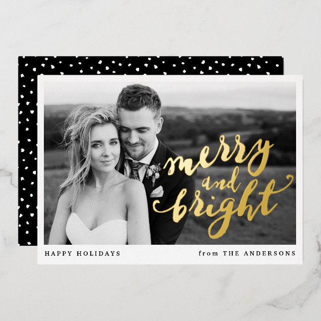 Merry and Bright Photo Gold Foil Holiday Card (Front/Back)