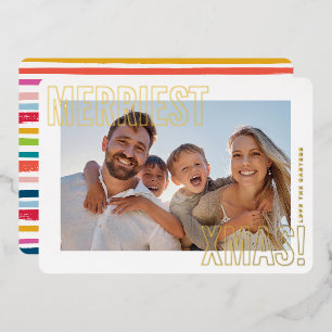 MERRY and BRIGHT PHOTO modern family colourful Foil Holiday Card
