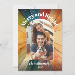 Merry and Bright Photo Modern Watercolor Christmas Holiday Card