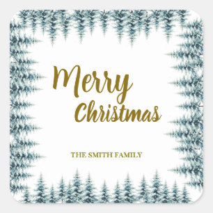Merry and Bright pine tree forest Christmas Square Sticker