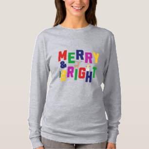 Merry and Bright Pine Tree Reindeer Snowman T-Shirt
