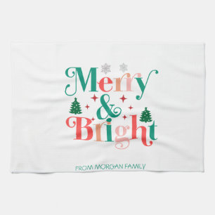 Merry And Bright Pine Tree Snowflakes Kitchen Towel