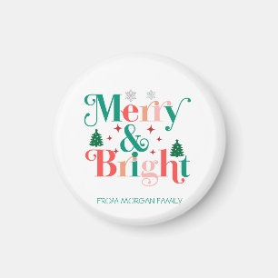Merry And Bright Pine Tree Snowflakes Magnet