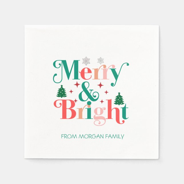 Merry And Bright Pine Tree Snowflakes Napkin (Front)