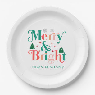 Merry And Bright Pine Tree Snowflakes Paper Plate