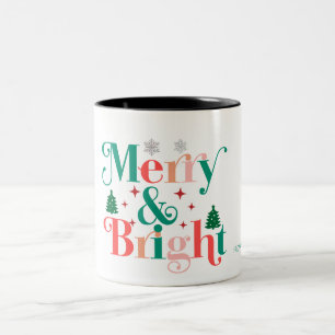 Merry And Bright Pine Tree Snowflakes Two-Tone Coffee Mug