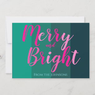Merry and Bright Pink and Green Christmas Holiday Card