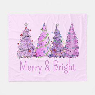 Merry And Bright Pink And Purple Christmas Trees Fleece Blanket
