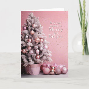 Merry and Bright Pink Christmas Holiday Card