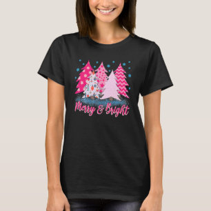 Merry And Bright Pink Christmas Tree Pink Christma T-Shirt