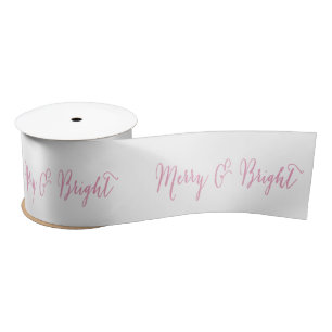Merry and Bright Pink Holiday Ribbon Satin Ribbon
