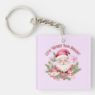 Merry and Bright - Pink Santa Keychain