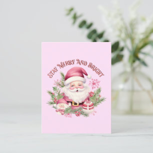 Merry and Bright - Pink Santa Postcard