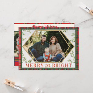 Merry And Bright Plaid Geometric Christmas Card