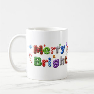 Merry and Bright Plaid Glitter Santa Christmas Coffee Mug