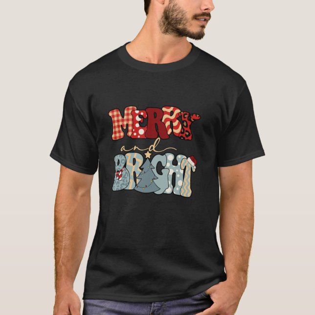Merry And Bright Plaid Leopard Christmas Trees Hol T-Shirt (Front)