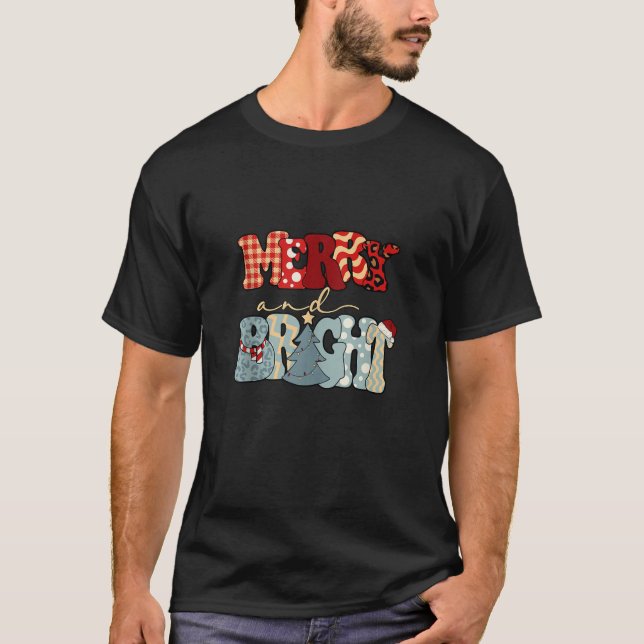 Merry And Bright Plaid Leopard Christmas Trees Hol T-Shirt (Front)