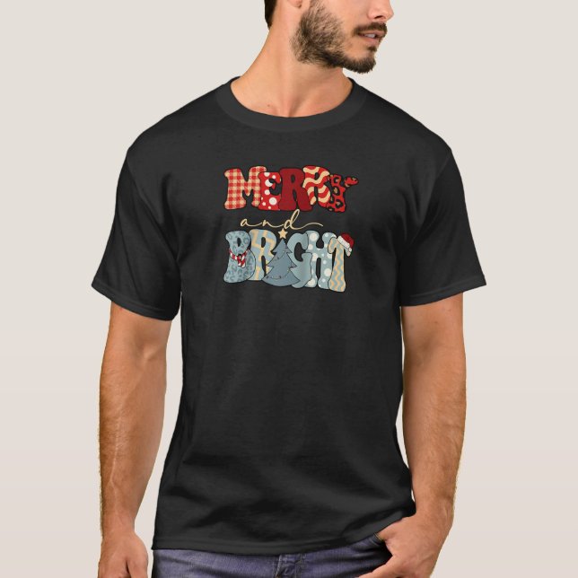 Merry And Bright Plaid Leopard Christmas Trees Hol T-Shirt (Front)