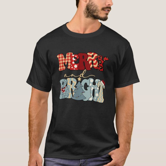 Merry And Bright Plaid Leopard Christmas Trees Hol T-Shirt (Front)