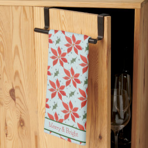 Merry and Bright Poinsetta Holiday Pattern Kitchen Kitchen Towel