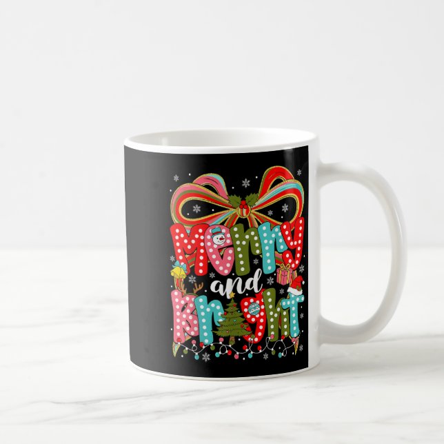Merry And Bright Preppy Coquette Bow Christmas Wom Coffee Mug (Right)