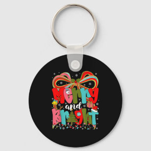 Merry And Bright Preppy Coquette Bow Christmas Wom Keychain