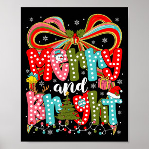 Merry And Bright Preppy Coquette Bow Christmas Wom Poster