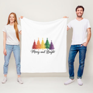Merry And Bright Rainbow Christmas Tree Gay LGBTQ Fleece Blanket