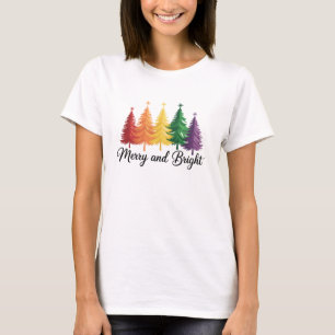 Merry And Bright Rainbow Christmas Tree Gay LGBTQ T-Shirt