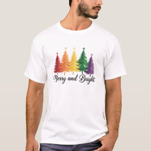 Merry And Bright Rainbow Christmas Tree Gay LGBTQ  T-Shirt