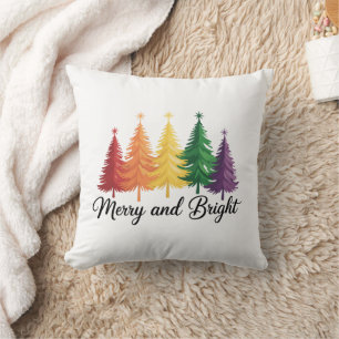 Merry And Bright Rainbow Christmas Tree Gay LGBTQ  Throw Pillow
