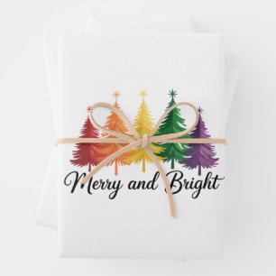 Merry And Bright Rainbow Christmas Tree Gay LGBTQ  Wrapping Paper Sheet