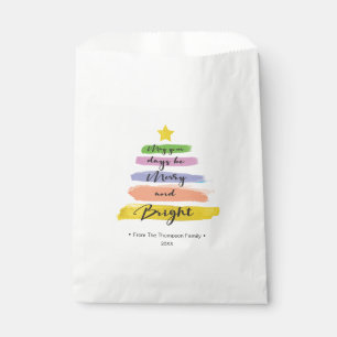 Merry and Bright Rainbow Watercolor Christmas Tree Favour Bag