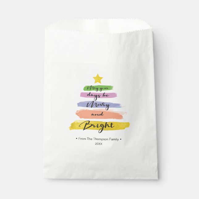 Merry and Bright Rainbow Watercolor Christmas Tree Favour Bag (Front)