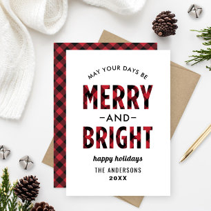 Merry and Bright   Red and Black Buffalo Plaid Holiday Card