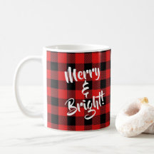 "Merry and Bright" Red & Black Buffalo Plaid Mug
