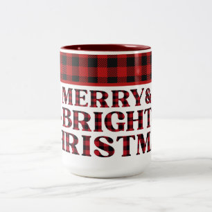 Merry And Bright Red Buffalo Christmas  Two-Tone Coffee Mug